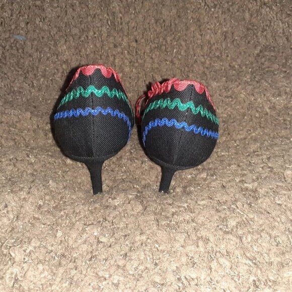 KATE SPADE-Saranne-d'Orsay Peep Toe-Black w/Red Green Blue Rick Rack-Sz 5.5-NM - Picture 5 of 7